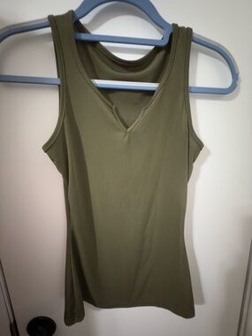Olive Green V-Neck Tank Top - Women's Casual Layering Tee